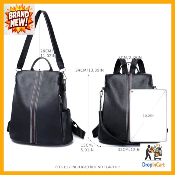 Genuine Leather Backpack Purse Anti-Theft Daypack Shoulder Bag Elegant Minimal